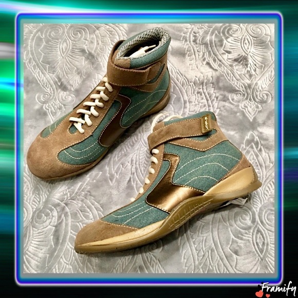 Shoes - Green & Brown Jean High Top Sneakers
